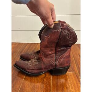 J.B. DILLON Red Brown Leather Size 7 B Snip Toe Cowgirl Western Riding Boots